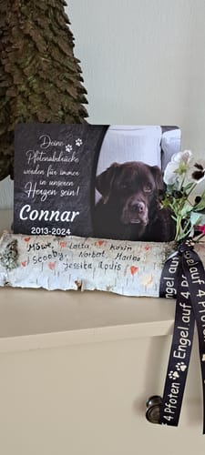 Customer photo review of Hunde Gedenktafel mit Foto & Spruch (UV- & Wetterfest)