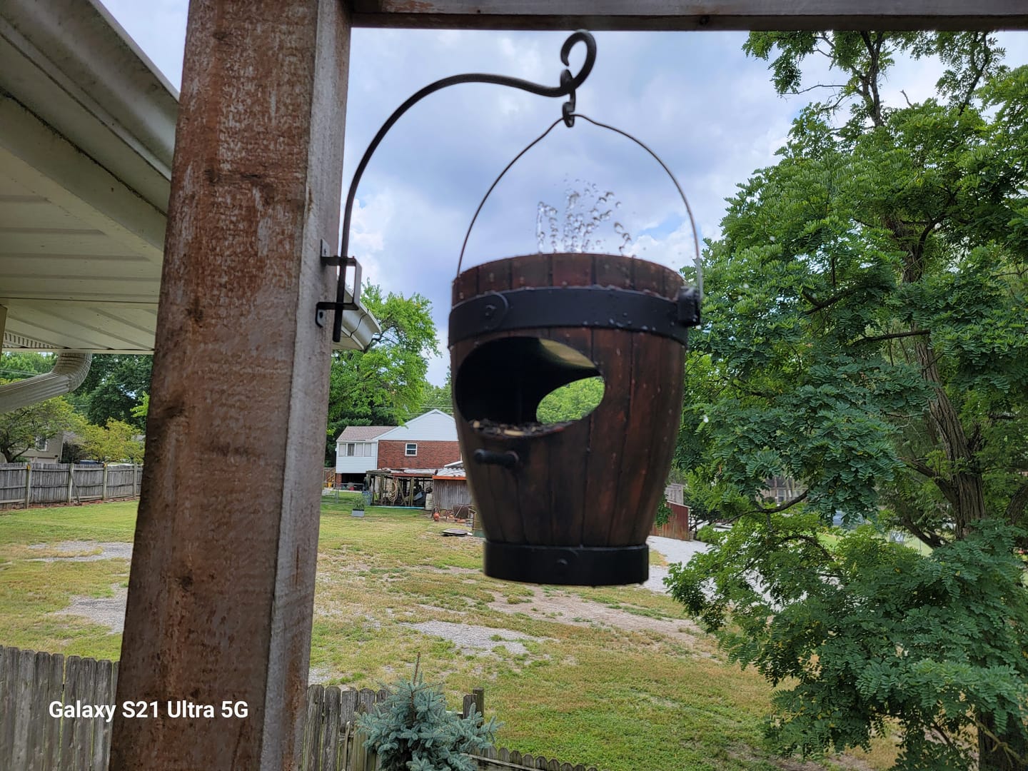 Customer photo review of Rustic Hanging Bird Feeder with Fountain