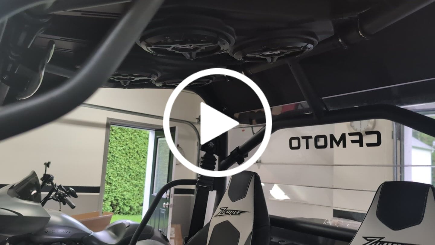 Customer video review of UTV Sound System 6.5 Inch Speakers Overhead Stereo Bluetooth Fits 1.625-1.9in Roll Cages