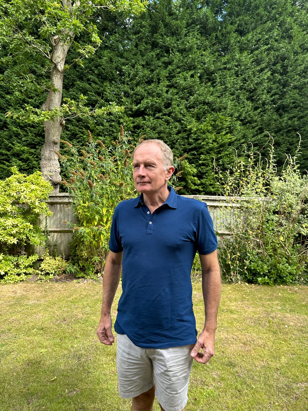 Customer photo review of Organic Tall Slim Pique Polo Shirt (Navy)