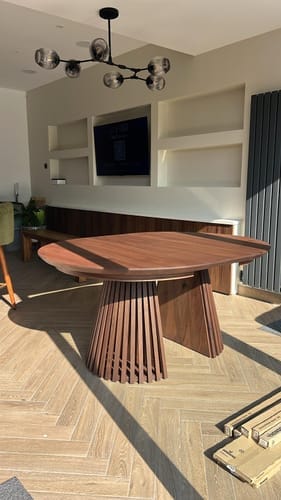 Customer photo review of Vivien Extendable Round Dining Table in Darker Walnut