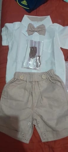 Customer photo review of Suspender Shorts & Romper Suit Set