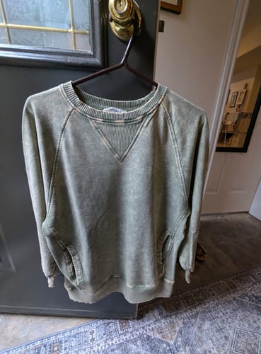 Customer photo review of Zen Mineral Wash Sweatshirt (Light Olive)