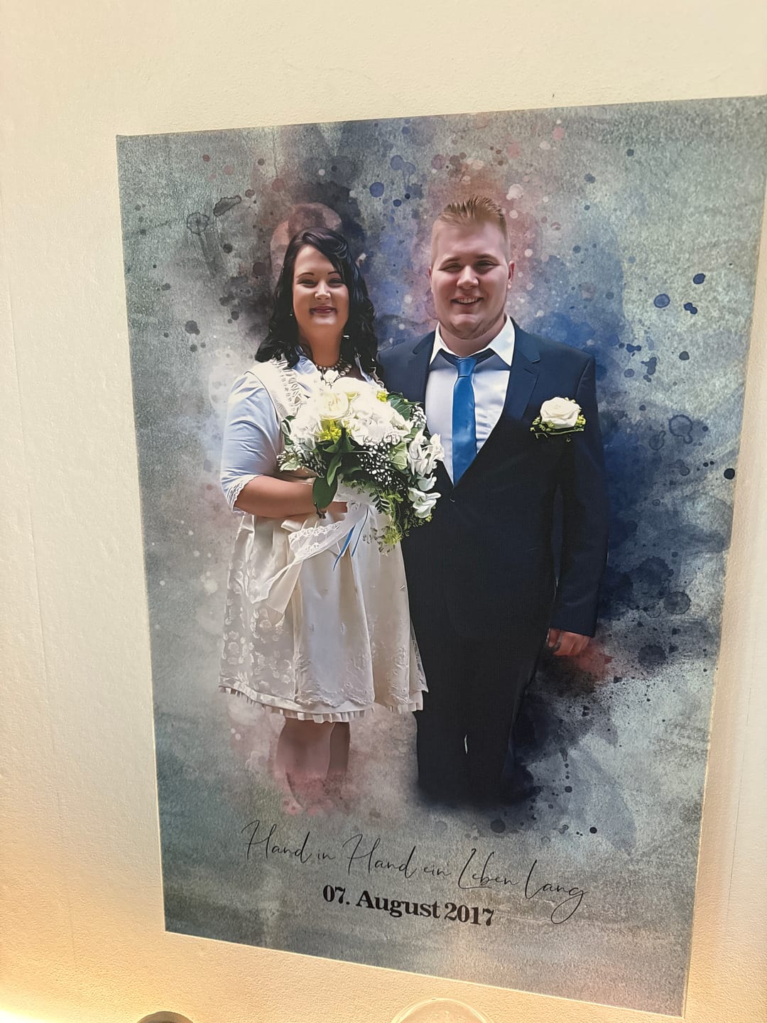 Customer photo review of Foto des Brautpaares als Aquarell Poster | Originelles Hochzeitsgeschenk