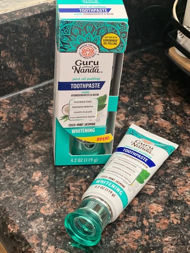 Customer photo review of Fluoride Free, Hydroxyapatite, Whitening Toothpaste - Freshens Breath, Fights Plaque - CocoMint Jasmine Neem, 4.2oz