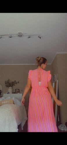 Customer photo review of Leonora Musselin Kleid -  Streifen/Pink