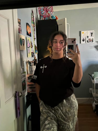 Customer photo review of Powered By Faith Oversized Tee