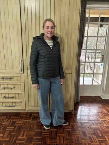 Customer photo review of Reversible Black/ Latte  Duck Down Puffer Jacket