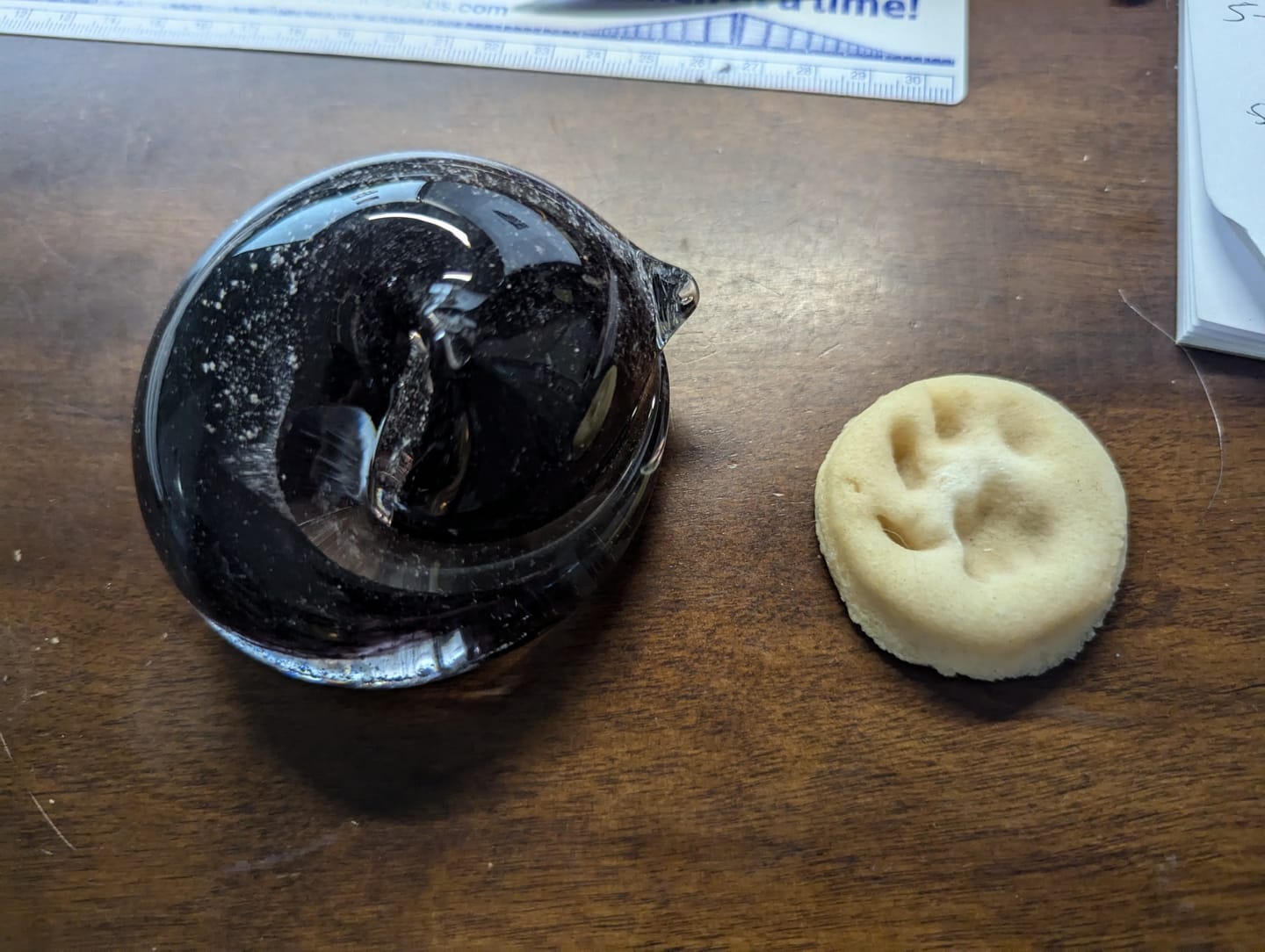 Customer photo review of Half-tone Sleeping Glass Cat with Infused Cremation Ashes