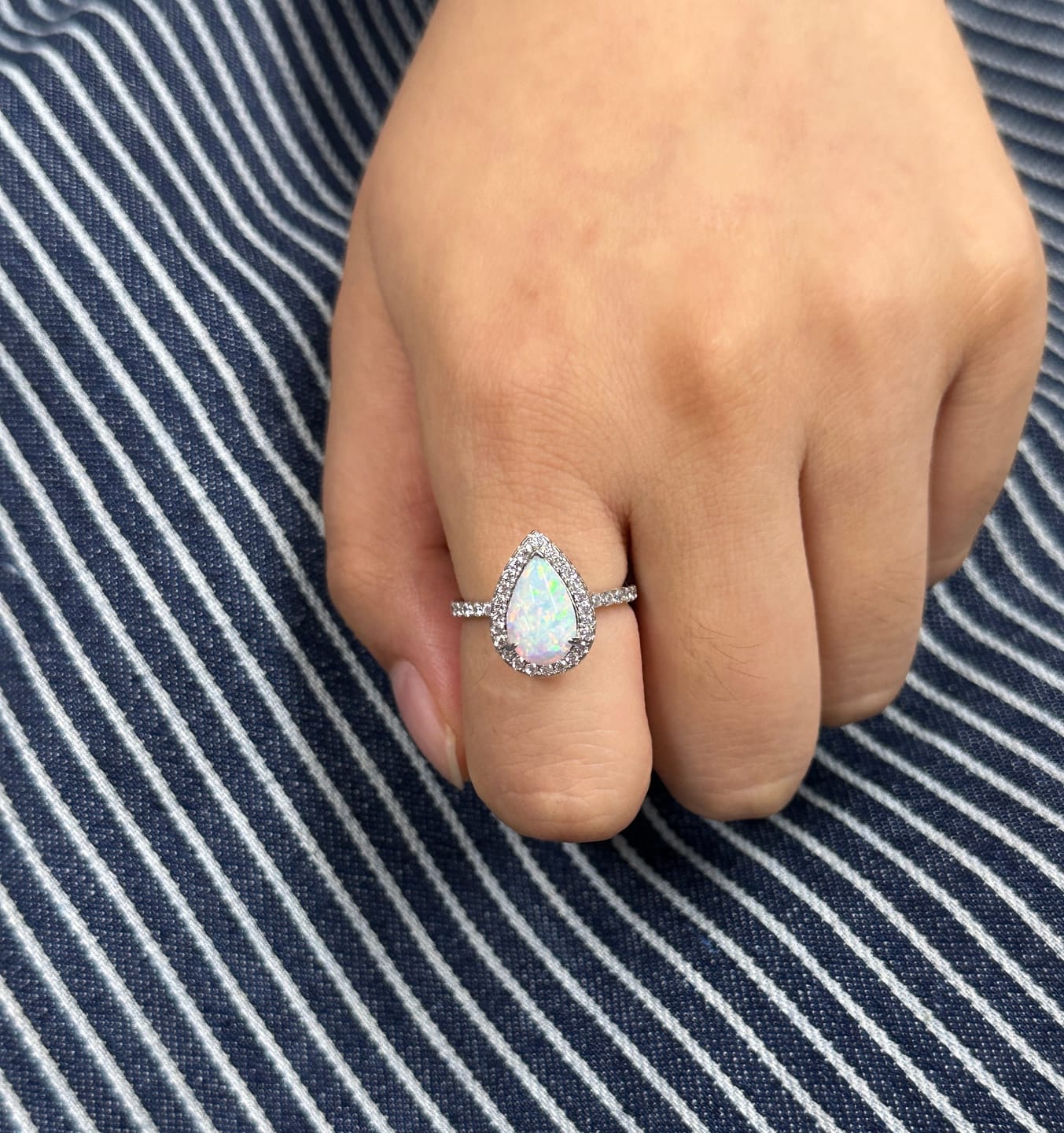 Customer photo review of Louily Opal Stone Pear Cut Engagement Ring In Sterling Silver