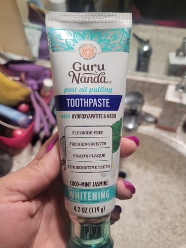Customer photo review of Fluoride Free, Hydroxyapatite, Whitening Toothpaste - Freshens Breath, Fights Plaque - CocoMint Jasmine Neem, 4.2oz
