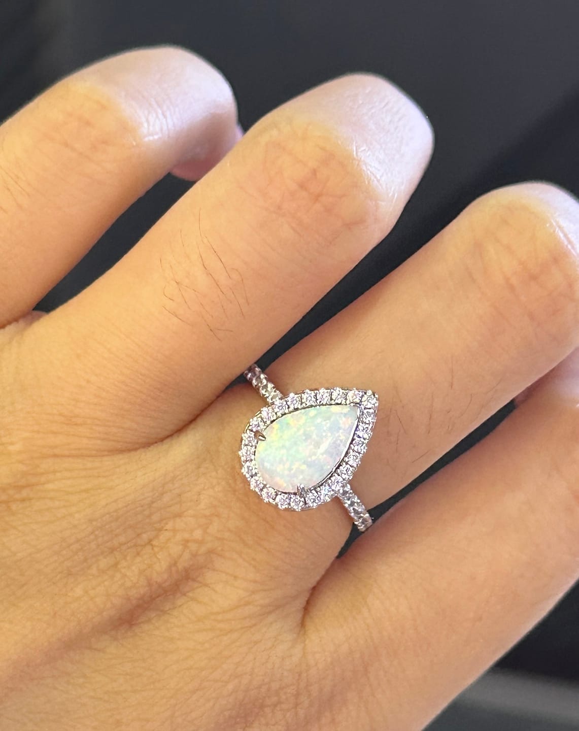 Customer photo review of Louily Opal Stone Pear Cut Engagement Ring In Sterling Silver