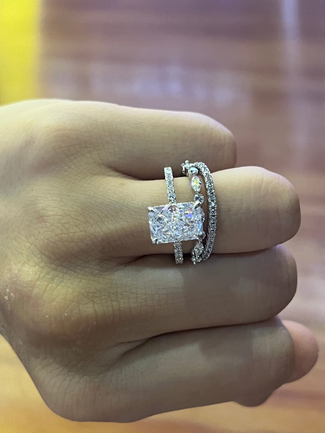 Customer photo review of S925 3.5Ct Radiant Cut 3PC Wedding Ring Set Stackable Rings For Everyday Wear