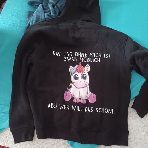 Customer photo review of Ohne Mich Einhorn - Hoodie Unisex Rückendruck