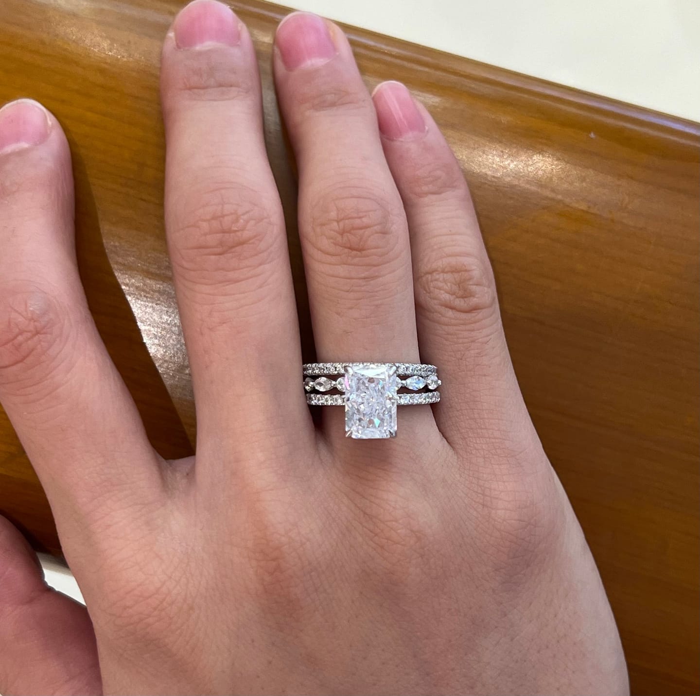 Customer photo review of S925 3.5Ct Radiant Cut 3PC Wedding Ring Set Stackable Rings For Everyday Wear