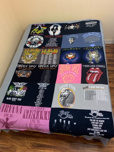 T-shirt quilt with music, rock concerts themes by Kevin from HI