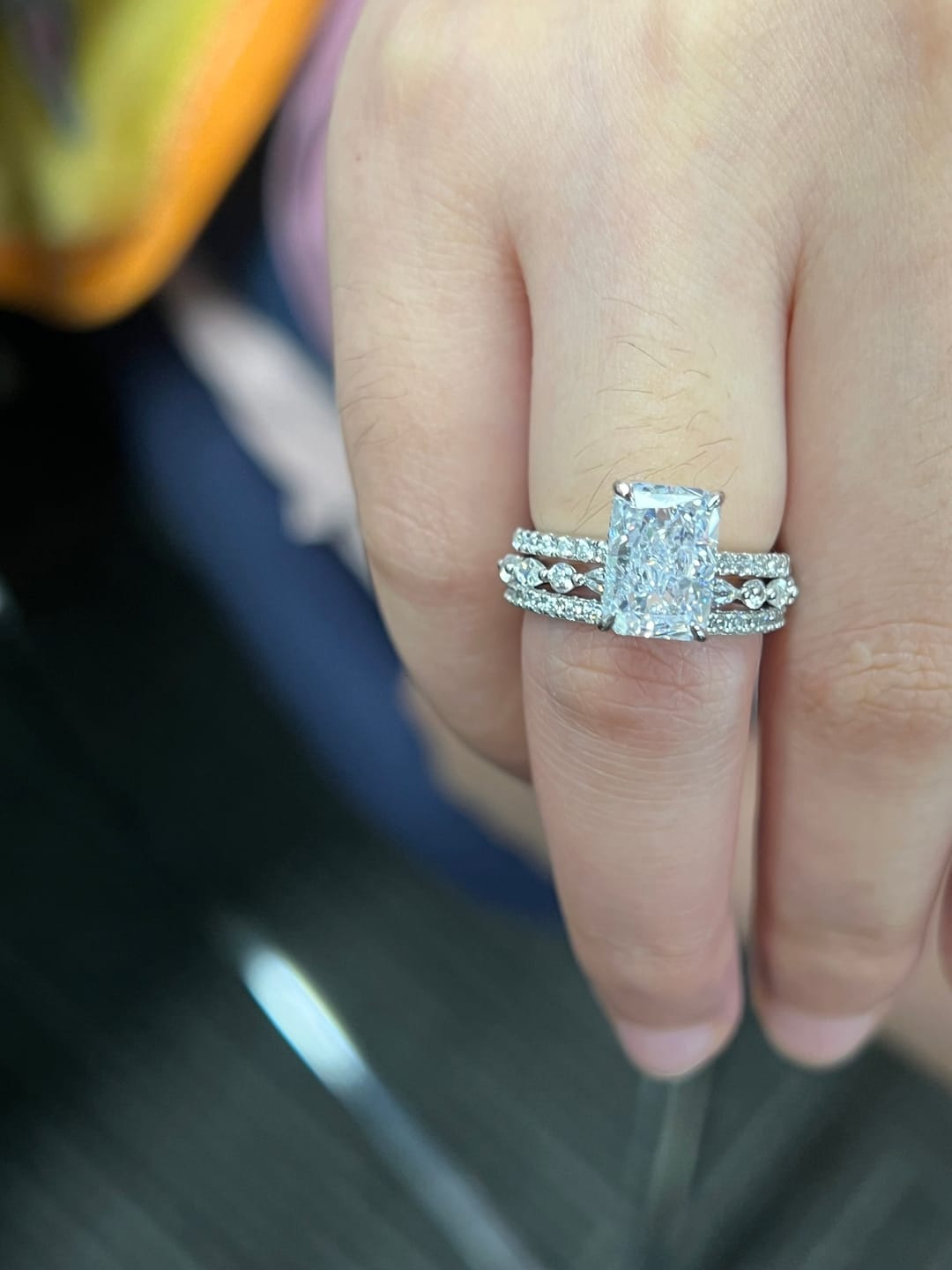 Customer photo review of S925 3.5Ct Radiant Cut 3PC Wedding Ring Set Stackable Rings For Everyday Wear