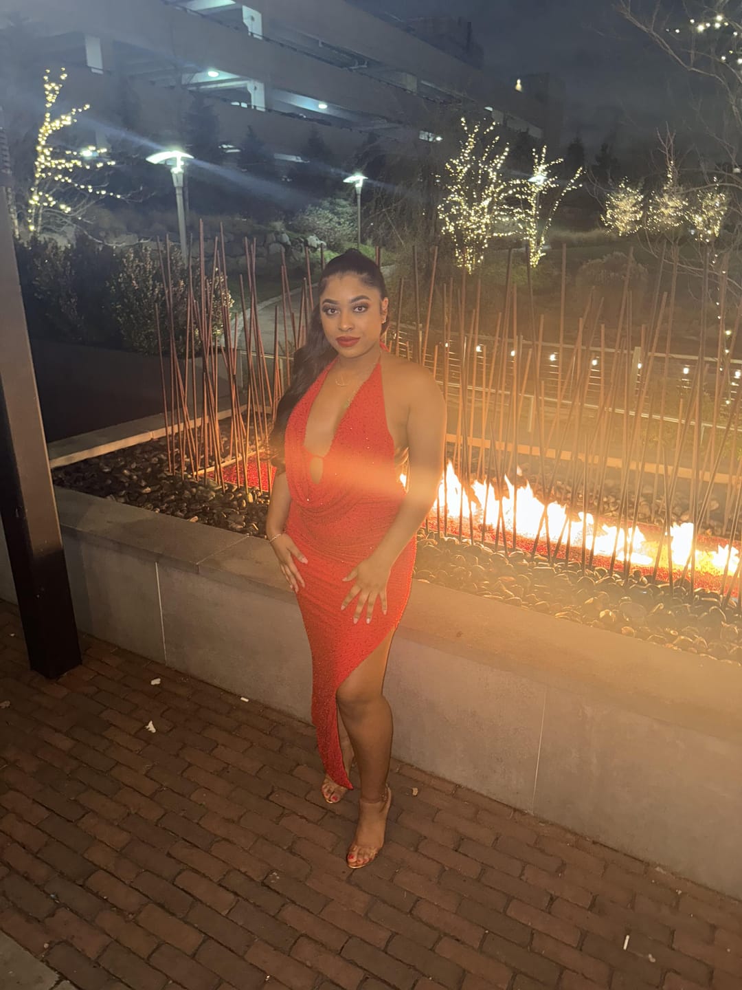 Customer photo review of Viva Rhinestone Beaded Halter Maxi Dress