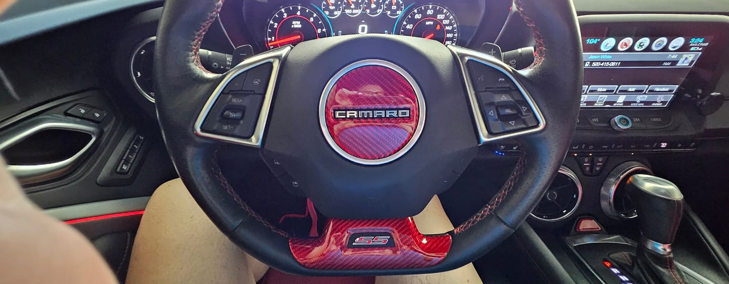 Customer photo review of Camaro 2016-2024 Carbon Fiber Steering Wheel Airbag Center Overlay