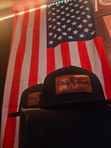 Customer photo review of Dirty Hands, Clean Money Leather Badge Cap