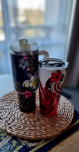 Customer photo review of Hawaii Tumbler Cup Polynesian Shark Tattoo With Plumeria Red Gradient LT14
