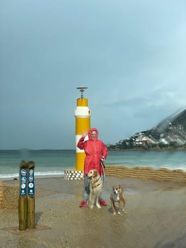 Customer photo review of Coral Cherry Raincoat
