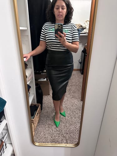 Customer photo review of Bad Girl Pencil Skirt in Vegan Leather - Vixen by Micheline Pitt