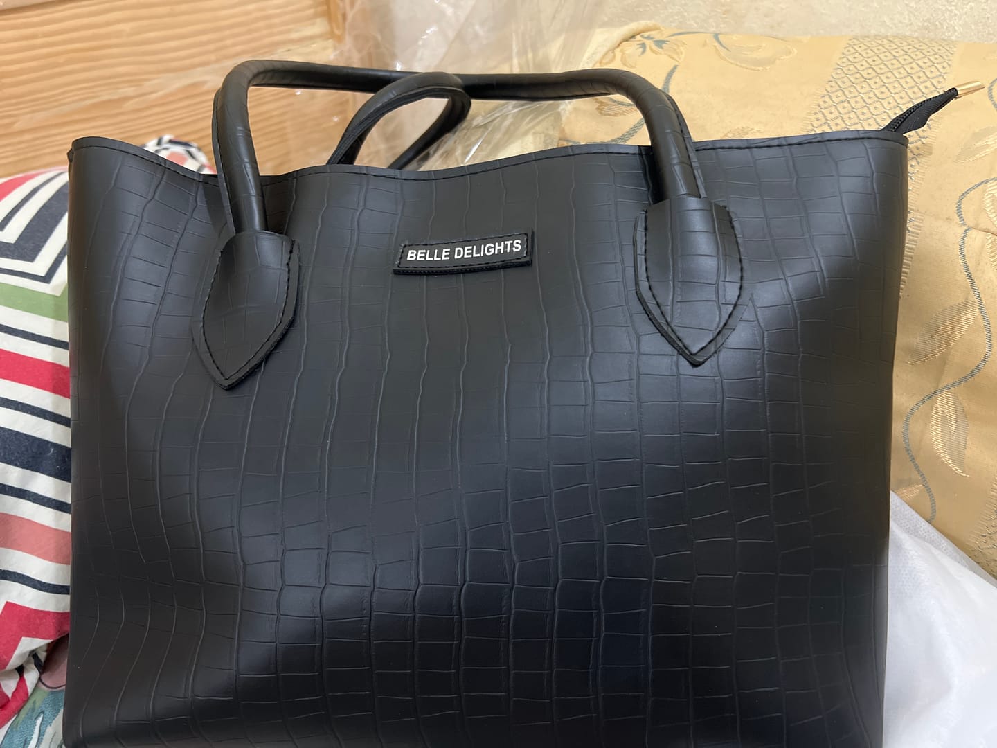 Customer photo review of Black Belle Croc Tote Bag