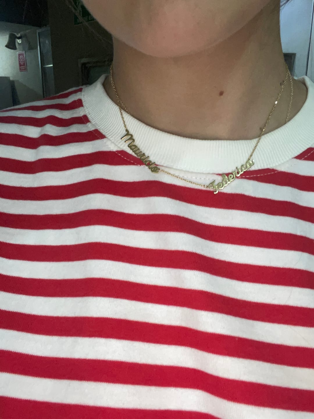Customer photo review of Flat Script Names Necklace