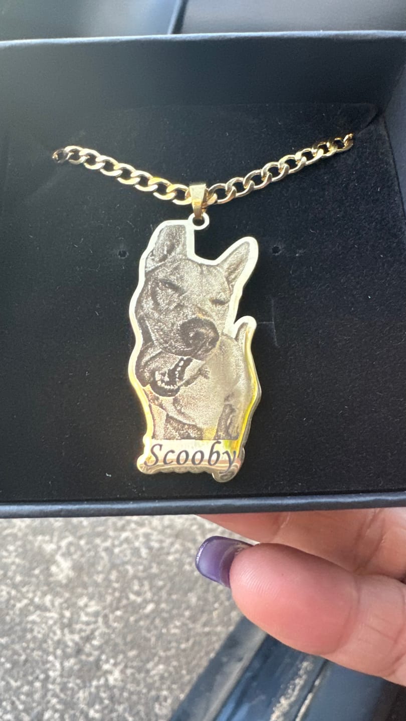 Customer photo review of Custom Photo Engraved Pet Necklace