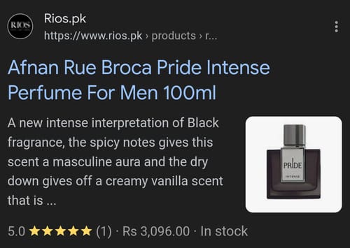 Customer photo review of Afnan Rue Broca Pride Intense Perfume For Men 100ml