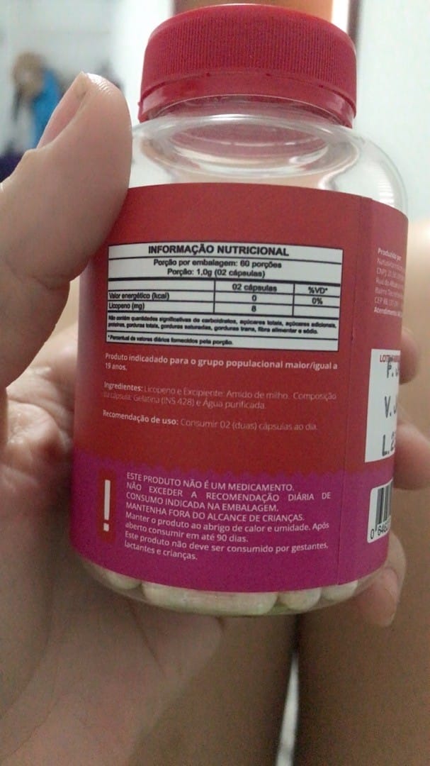 Customer photo review of Licopeno Concentrado 8mg. 120 cápsulas