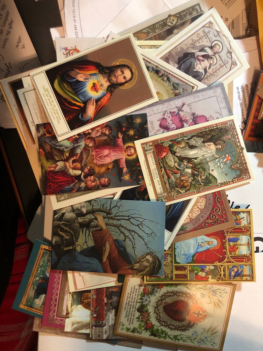 Customer photo review of New! 50 Restored Vintage Holy Cards – Variety Pack of 50 – Beautiful and Inspirational