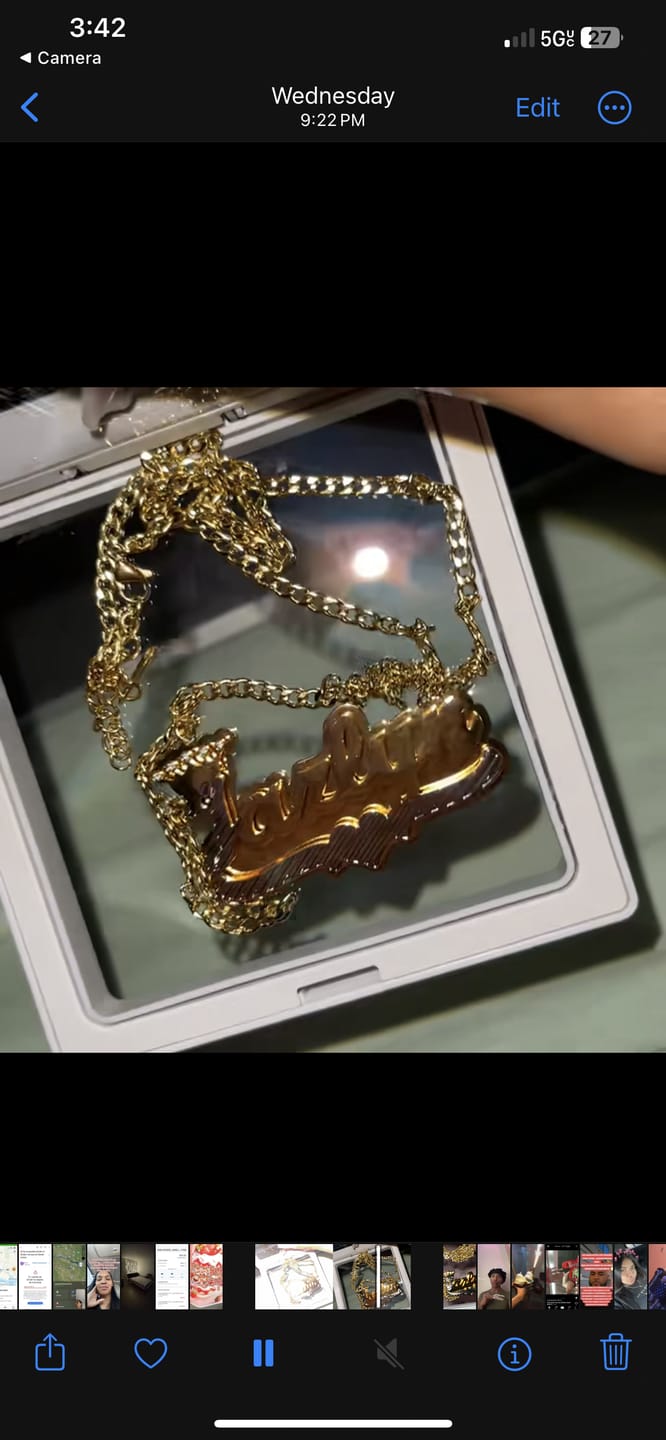 Customer photo review of Double Plated Royal Name Necklace w/ Cuban Chain