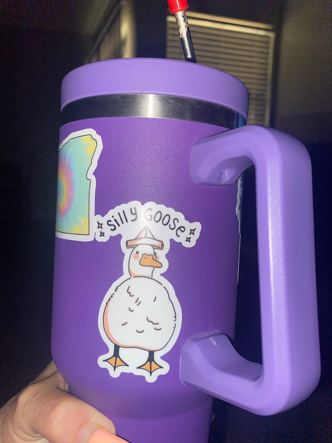 Customer photo review of Silly goose animal pun sticker with hat
