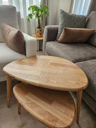 Customer photo review of Ahşap Zigon Sehpa 3'lü Set - Doğal Masif Kestane/Meşe Ağacı (Ercol Style)