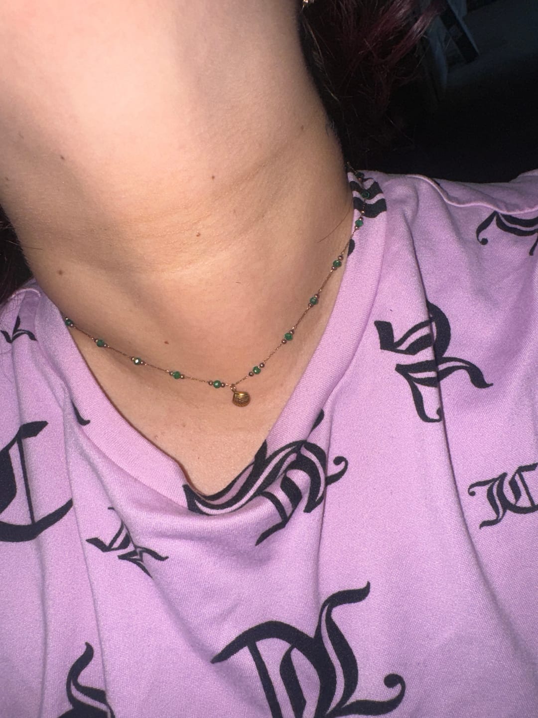 Customer photo review of Nerissa Gold Shell & Green Bead Necklace
