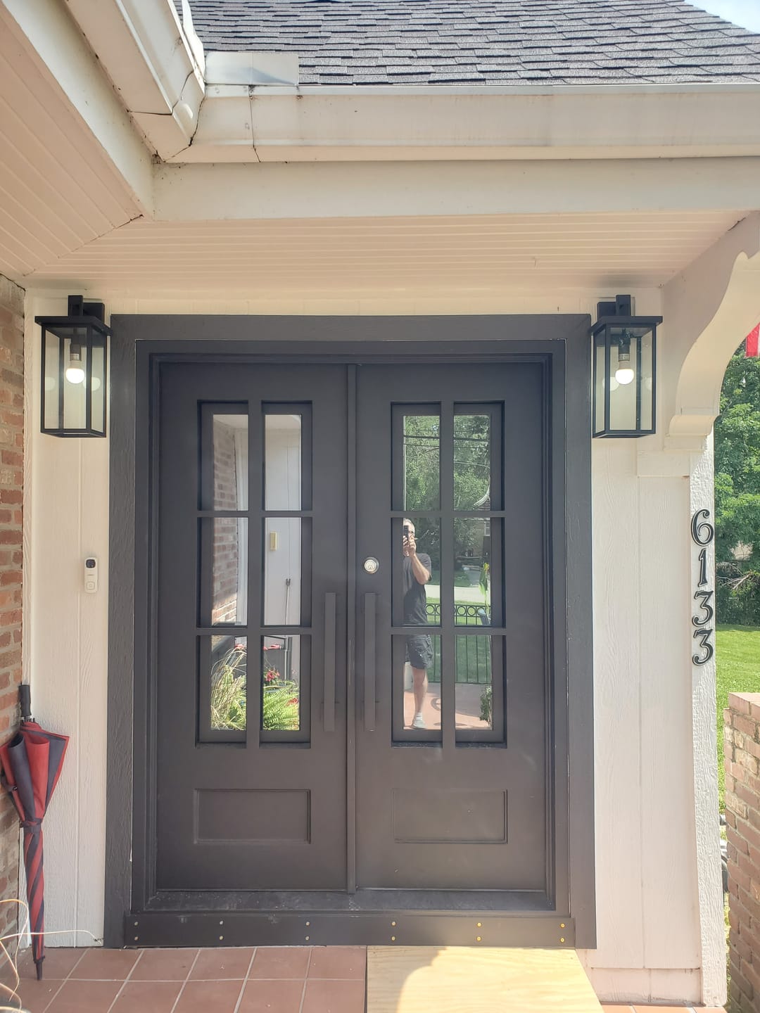 Customer photo review of Boyd Model Double Front Entry Iron Door With Tempered Low E Clear Glass Matt Black Finish