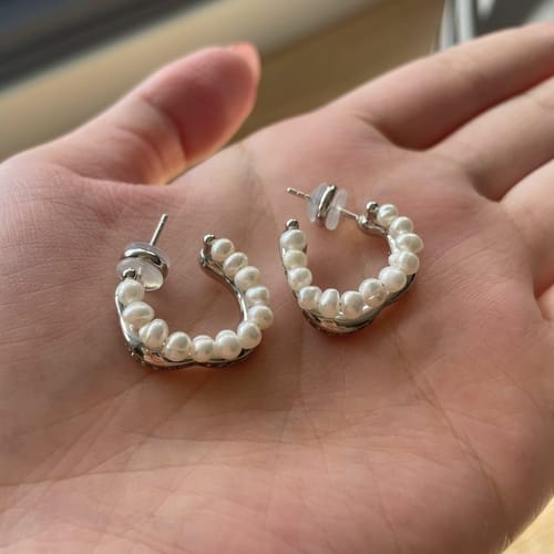 Customer photo review of Crafted Pavé Pearl Huggie Earrings