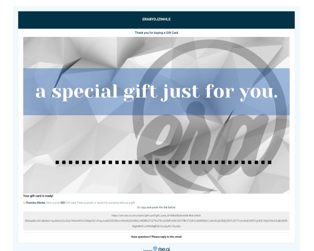 Customer photo review of DIGITAL Gift Card