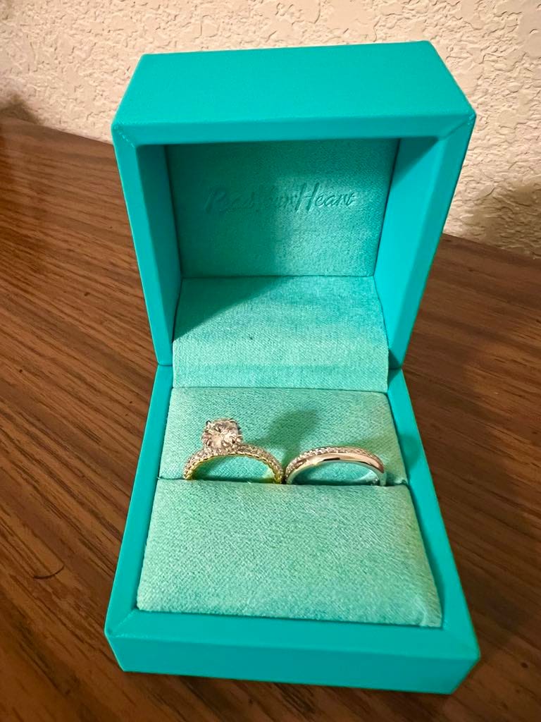 Customer photo review of Hidden Halo Round Moissanite Pave Two Tone Engagement Ring
