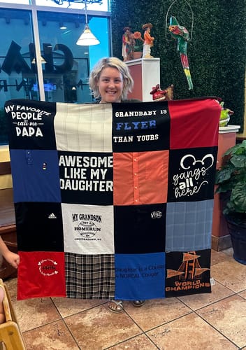 T-shirt quilt with family, grandparenting themes by Kyle from CA