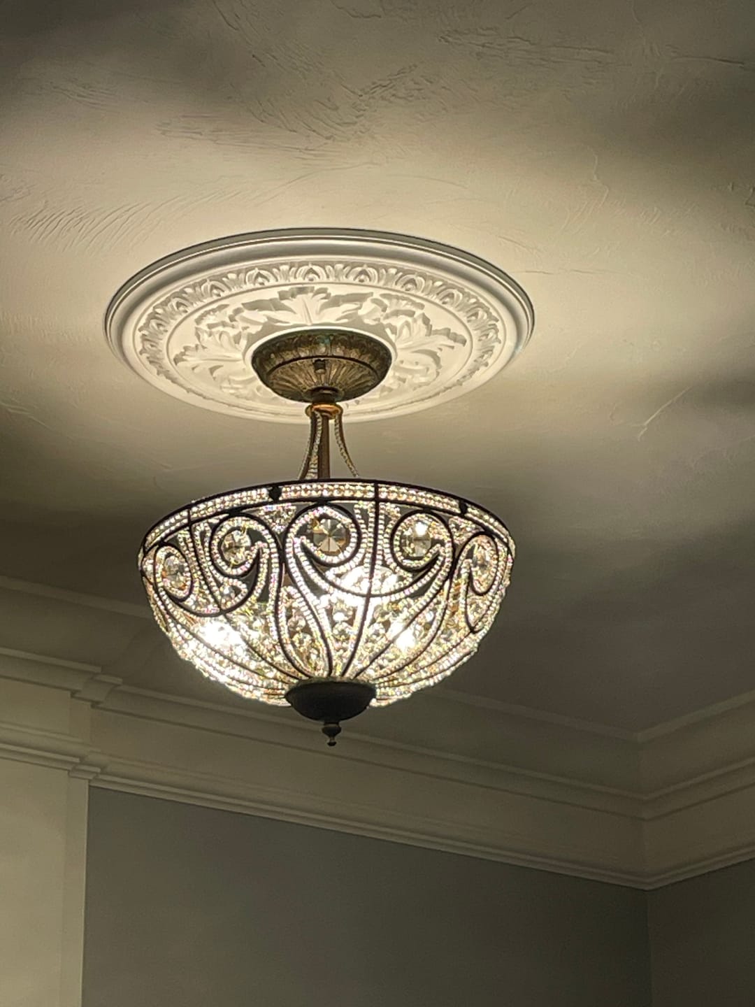 Customer photo review of Vintage Luxe 3-Light Bronze Crystal Semi-Flush Mount
