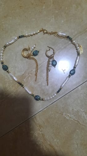 Customer photo review of סט מחרוזת ועגילי טורקיז אפריקאי ופנינה | Kiwi