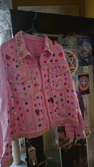 Customer photo review of Gem Embellished Pink Denim Jacket