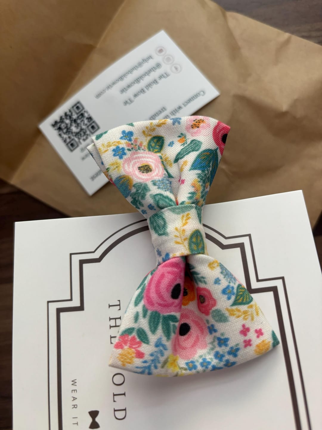 Customer photo review of Wonderland Garden Bow Tie & Cognac Buckle Suspenders Set