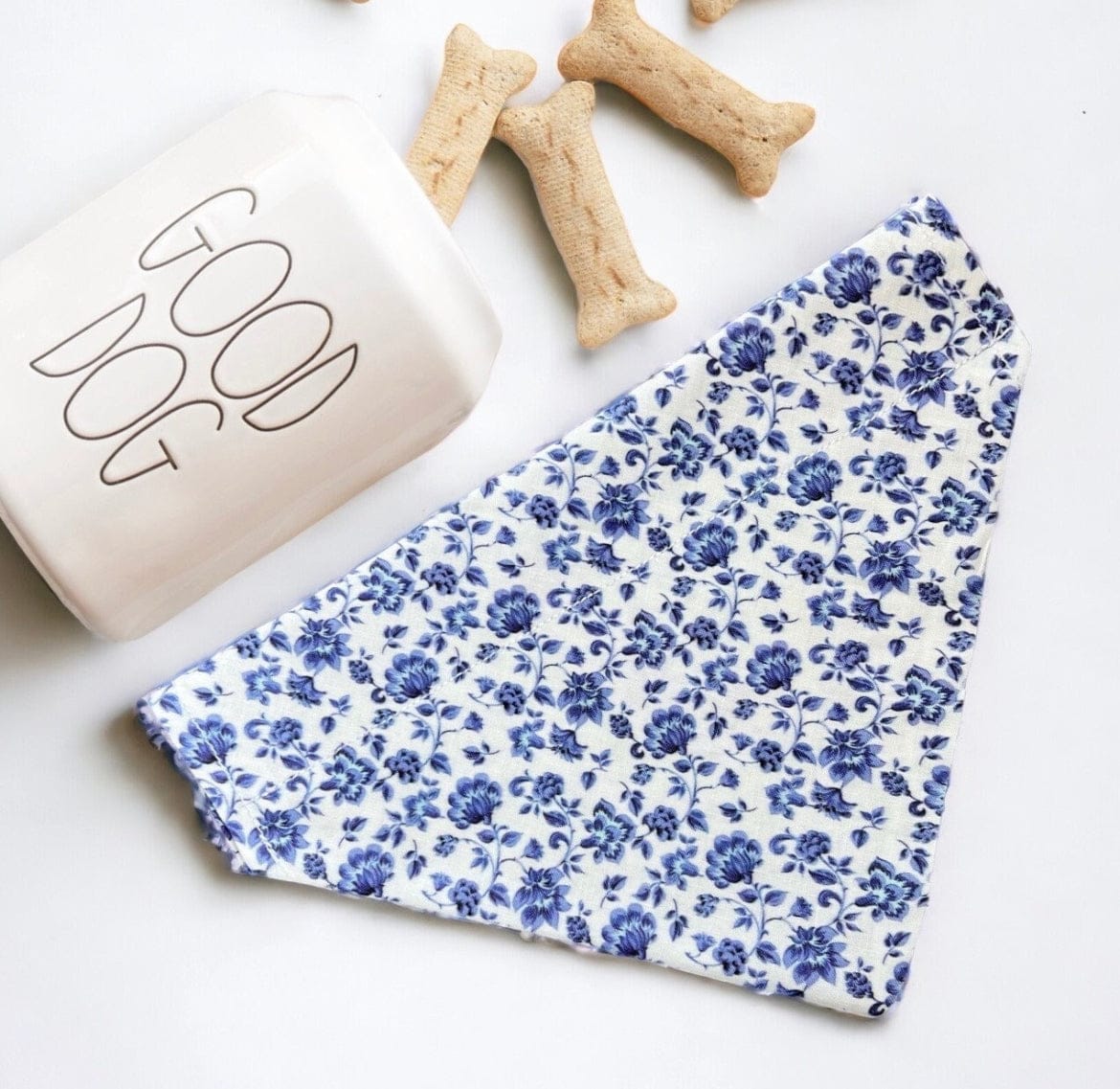 Customer photo review of French Blue Floral Dog Bandana