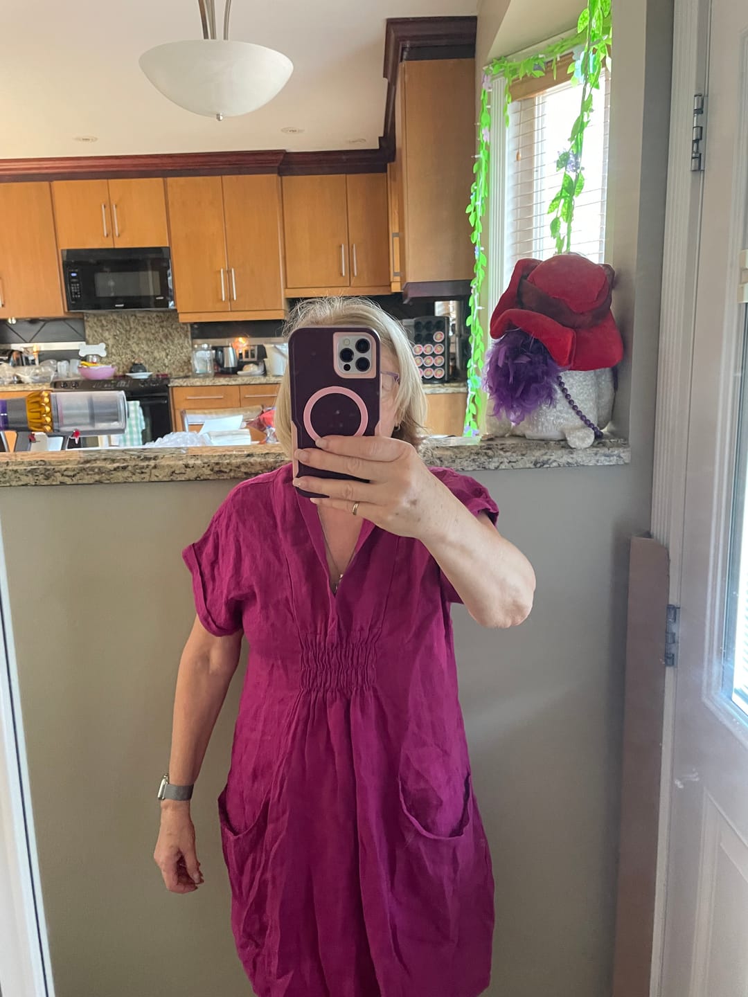 Customer photo review of Meo Linen Pocket Dress (Mulberry)
