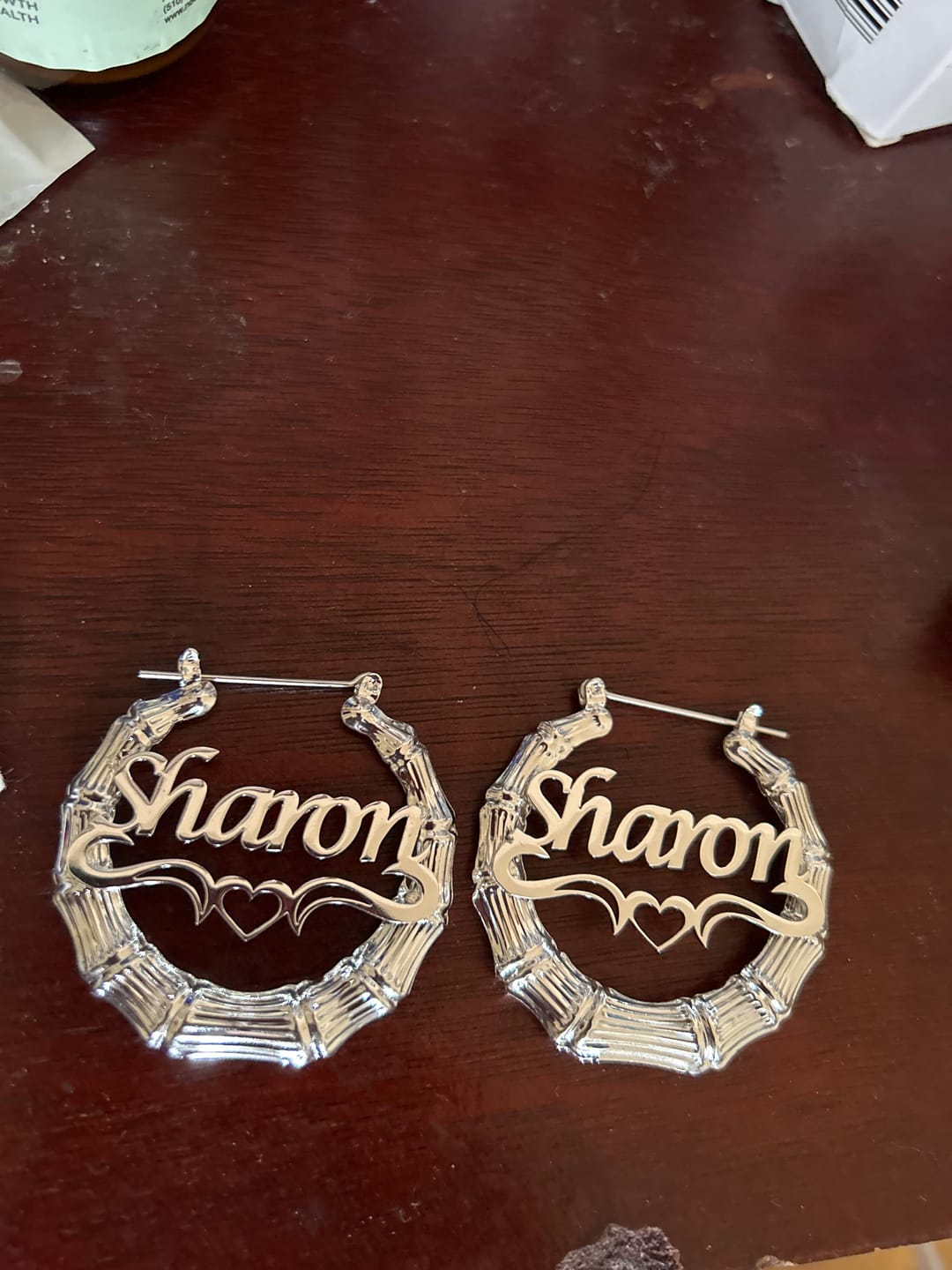 Customer photo review of Personalized Unique Hoop Name Earring with Heart