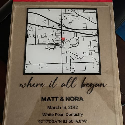 Customer photo review of Where We Met Personalized Map Plaque - New ID